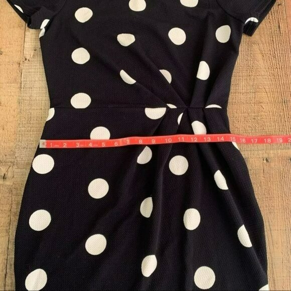 Emberley womens navy blue and white dots short sleeve knee length dress -M - Picture 7 of 8